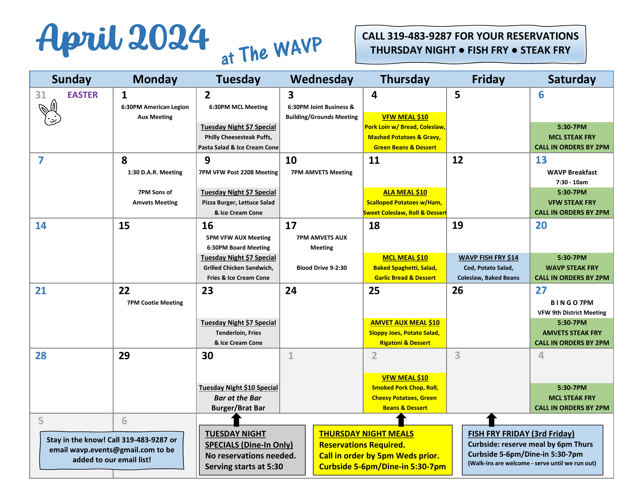 The WAVP Events Calendar for the month of April 2024