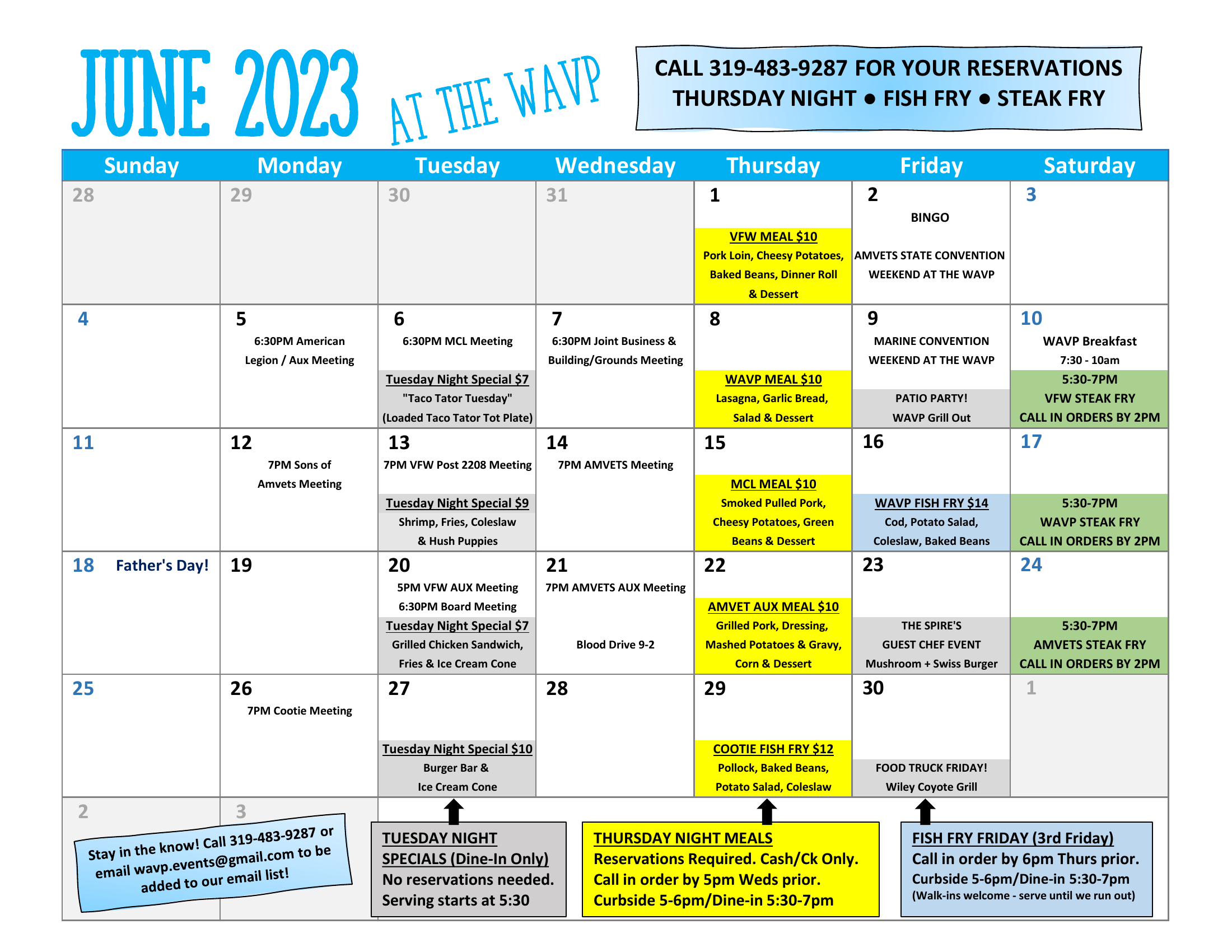 The WAVP Events Calendar for the month of June 2023
